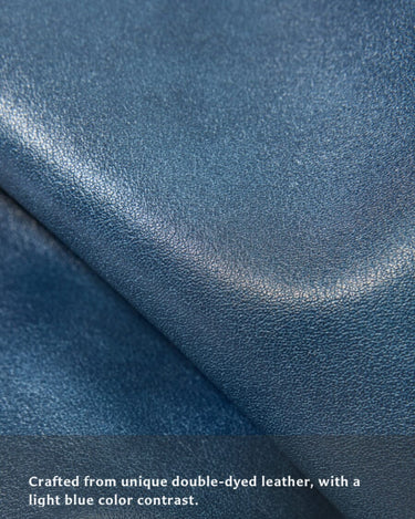 Medium Gather Bag Set in double-dyed navy leather with a light blue contrast.