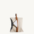 Natural canvas Songmont tissue box cover with brown leather strap and loop