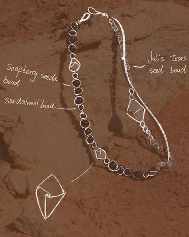 Large Carefree Thread Charm: Soapberry, sandalwood, Job's tears beads, leather diamonds. Natural, handcrafted.