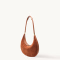Extra Large Luna Bag in caramel suede and leather with gold hardware.