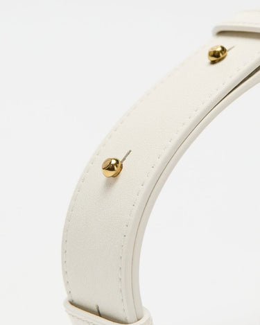 Gather Clutch Set in Cloud: White leather strap with gold studs and contrast stitching.