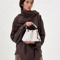 Gather Clutch Set in Cloud color, crafted from Nappa leather with a unique two-tone effect and fabric lining.