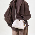 Cloud Gather Clutch Set in white nappa leather with drawstring detail