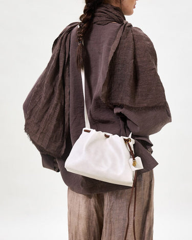 Cloud Gather Clutch Set in white nappa leather with drawstring detail