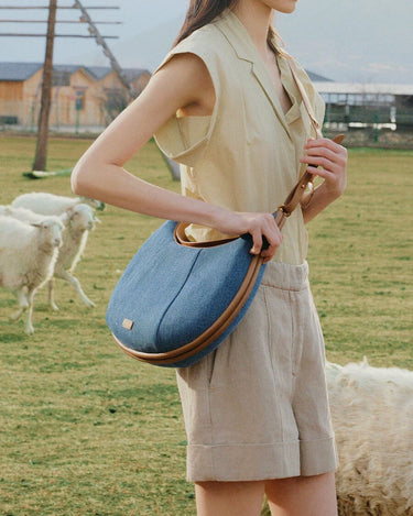 Large Crescent Denim Bag | Nappa Leather, Convertible – Songmont