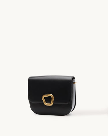 Large Reset Tofu Bag in Onyx black calf leather with gold-finish vintage Wonton ring detail.