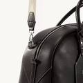 Large Yore black full-grain Nappa leather bowling bag with contrasting white stitching and SS 304 hardware.