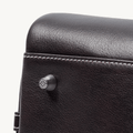 Dark brown full-grain nappa leather large Yore bowling bag with white stitching and SS 304 hardware.