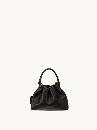 Dark brown leather Lucky Pouch Charm with drawstring closure and adjustable strap
