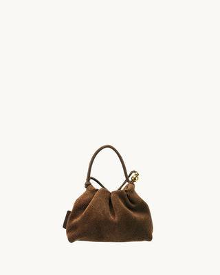 Brown cow suede leather Lucky Pouch Charm with adjustable strap.