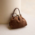 Brown cow suede leather Lucky Pouch Charm with adjustable strap and gold bead