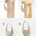 Luna Bag in ivory textured leather, showing two sizes (S and M) with dimensions and gold hardware. A versatile crossbody bag.