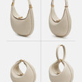 Ivory pebble leather Luna Bag with gold hardware, shown from multiple angles and convertible strap styles.