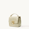 Medium Chocolate Bag in Pearl Grey leather with gold hardware