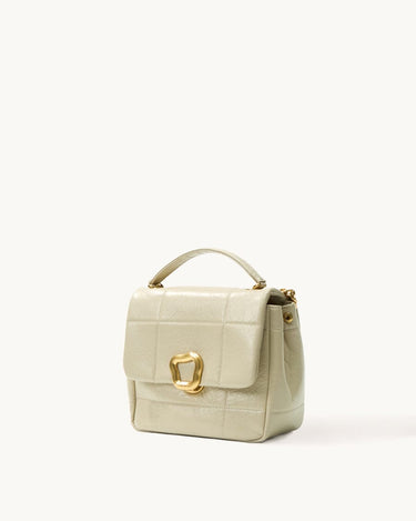 Medium Chocolate Bag in Pearl Grey leather with gold hardware