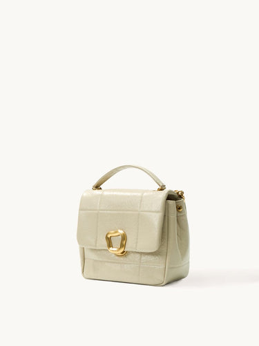 Medium Chocolate Bag in Pearl Grey leather with gold hardware