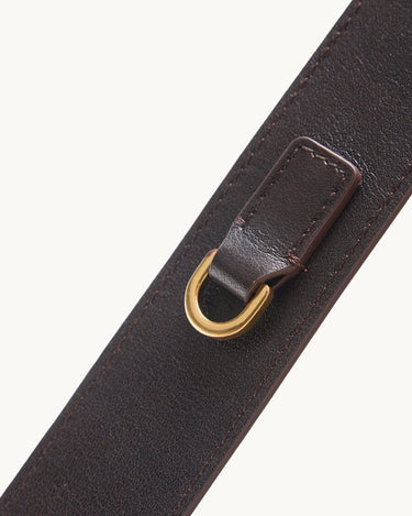 Medium Gather Bag Set in Ebony, showing dark brown full-grain nappa leather strap with brass D-ring detail.