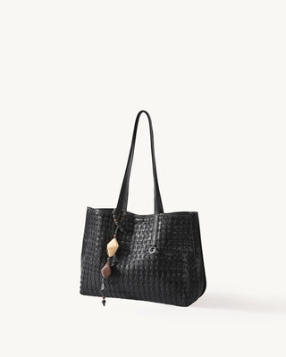 Black Medium Woven Shoulder Bag 