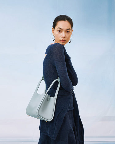 Medium Leather Bucket Bag | Aquamarine – Songmont