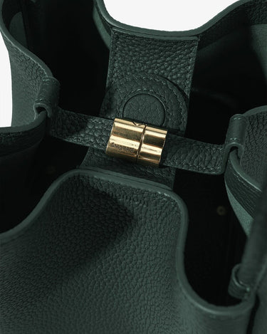 Medium Song Bag in Emerald green leather with gold hardware detail.