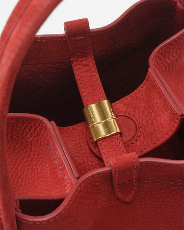 Red Medium Song Bag interior with gold hardware detail