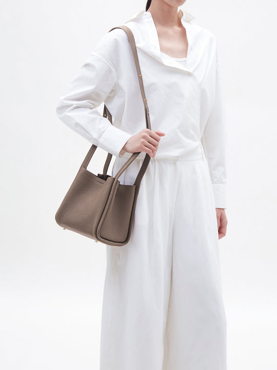 Leather Bucket Bag | Taupe Medium Song Bag | Songmont
