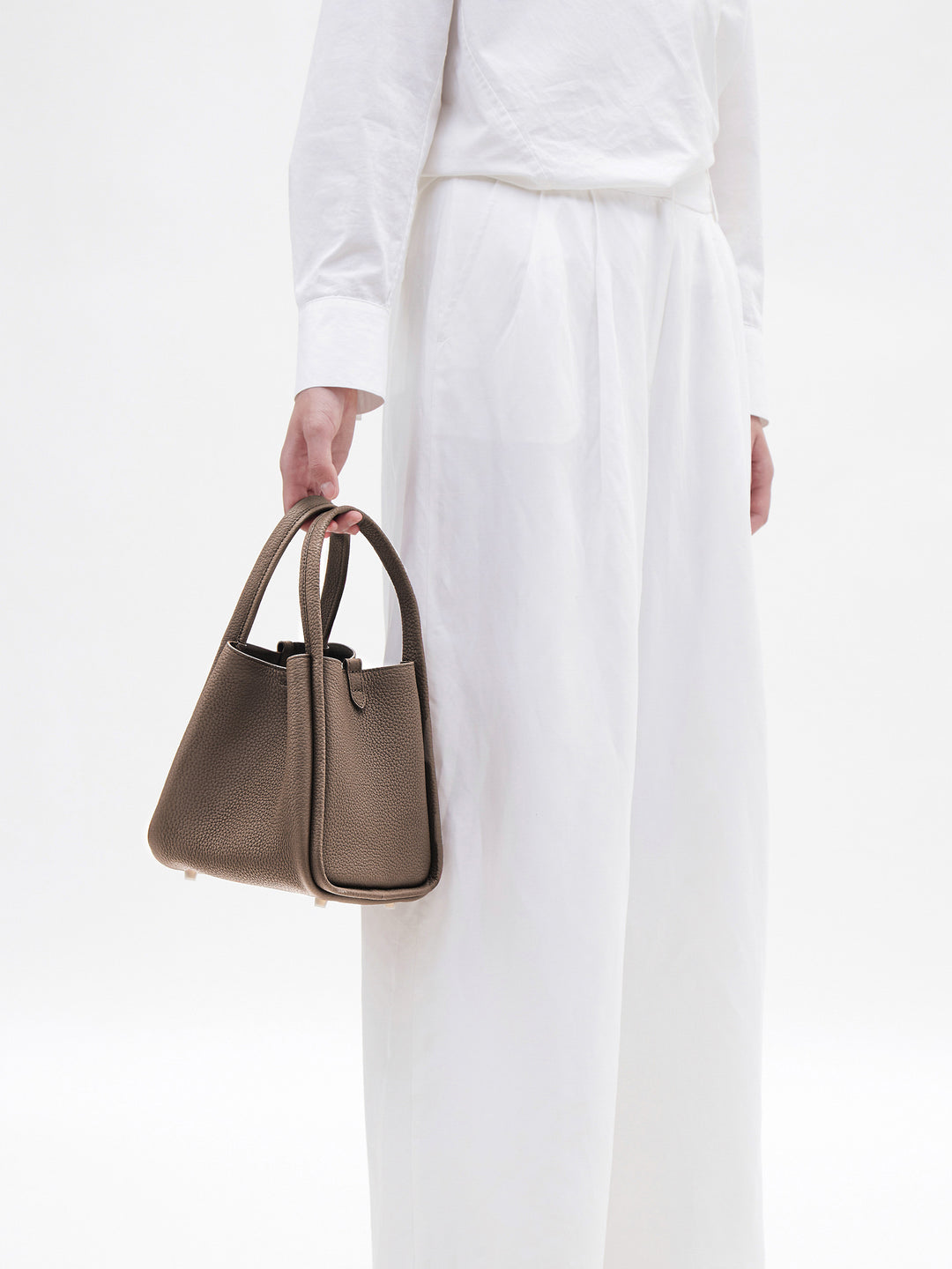 Leather Bucket Bag | Taupe Medium Song Bag | Songmont