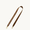 Brown leather shoulder strap for Medium Yore Duffle Bag with gold hardware.