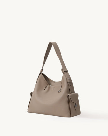 Medium Yore Hobo Bag in Cobble Grain textured leather with silver hardware and adjustable strap.