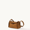 Mini Drippy Roof Bag in Mocha, a compact leather shoulder bag with a flap closure and textured finish.