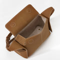 Mini Drippy Roof Bag in Mocha, made of full-grain leather with white stitching and a structured yet soft silhouette.