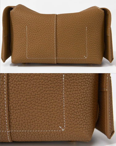 Mini Drippy Roof Bag in Mocha, crafted from textured full-grain leather with contrast stitching.