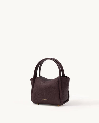 Burgundy mini Songmont leather bag with dual handles and gold feet