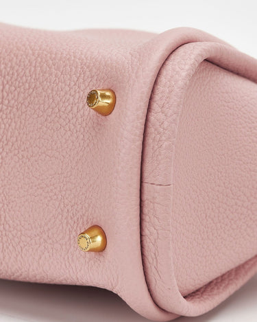 Pink Mini Song Bag with gold feet. Textured leather detail.