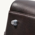 Mini Yore Bowling Bag in dark brown full-grain leather with debossed Songmont logo stud and white stitching.