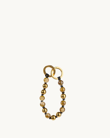 Peace Beads Charm in Topaz with gold beads, jade beads, and metallic clasp. Perfect bag charm.