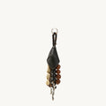 Prism Seed Charm keychain with black leather accent and a cluster of natural seed beads in various earthy tones.