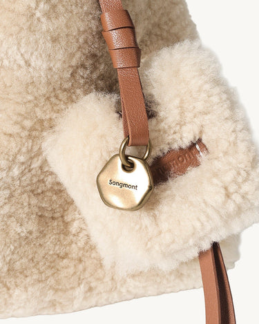 Shearling Gather Clutch Set in Amber with brown leather and Songmont logo charm
