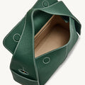 Small Drippy Roof Bag in dark green full-grain leather with white stitching and microfiber lining.