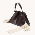 Ebony Small Gather Bag Set with adjustable handle and cream-colored scarf detail