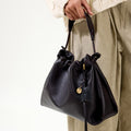 Ebony Small Gather Bag Set in Nappa Leather with braided straps and gold charm detail.