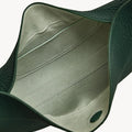 Small Luna Bag in Emerald, interior view with suede lining and textured leather exterior