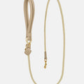 Cream apricot pure cotton and full-grain leather pet leash with zinc alloy hardware.
