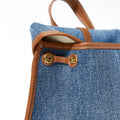 Small Shan Satchel Bag in denim with tan leather trim and gold hardware