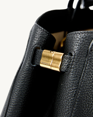 Songmont Small Yore Tote Bag in Onyx with gold buckle closure