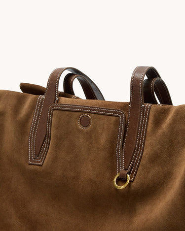 Medium Yore Duffle Bag in Sandal Suede with leather handles and white stitching