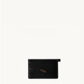 Yore Card Holder: Onyx black leather, white stitching, embossed logo. Holds cards.