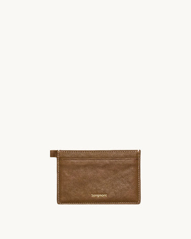 Yore Card Holder in brown vegetable-tanned leather with embossed Songmont logo.