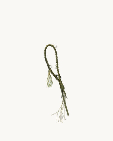 Tranquil Crystal Charm in olivine with woven cord and delicate crystal pendant.