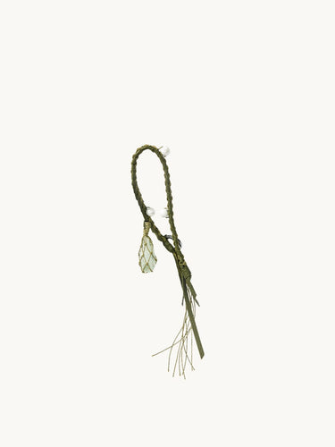 Tranquil Crystal Charm in olivine with woven cord and delicate crystal pendant.